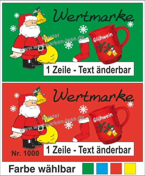 1000 Wertmarken "Weihnachten-Glühwein-Nikolaus" - Text änderbar